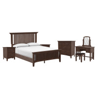 OSP Home Furnishings BP-4201-215K Modern Mission Queen Bedroom Set with 2 Nightstands, 1 Chest, 1 Vanity, and 1 Bench in Vintage Oak Finish